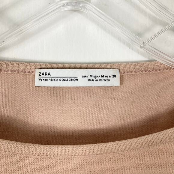 NWOT ZARA Blouse Top Women M Beige Half-Sleeve Faux Fur Trim Cuffs Boxy Fit - Picture 4 of 10